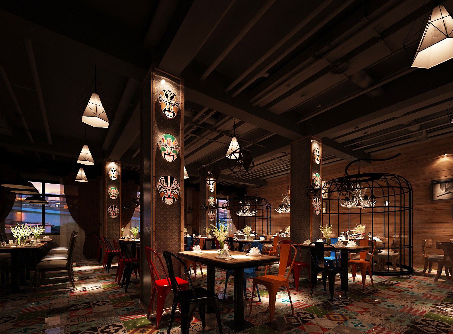 中國(guó)戲曲元素餐廳裝修(圖文)